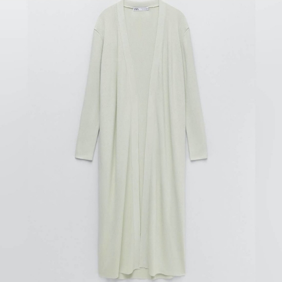 Zara Ribbed Long Green Duster Cardigan - Picture 3 of 14